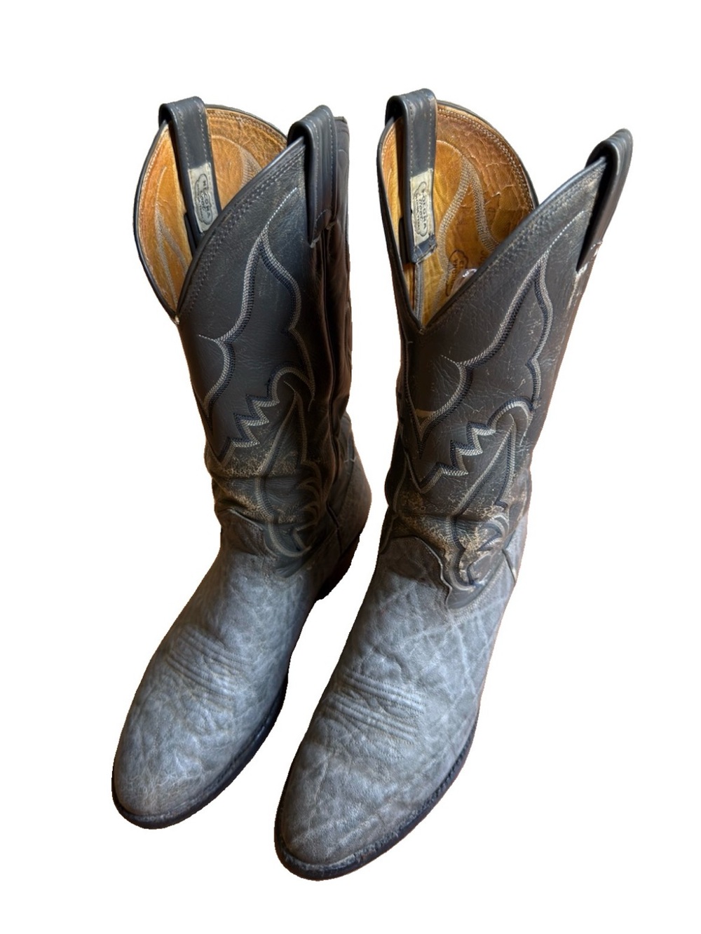 Vintage Nocona Elephant Leather Cowboy Boots 9D Grey Silver Charcoal Shaft 4720C